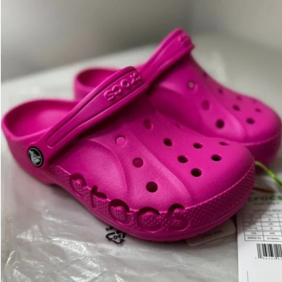 Crocs Electric Pink j2 Kids Baya Clog K Fun Classic Shoes Slides 207013-6QQ NWT - Picture 2 of 8